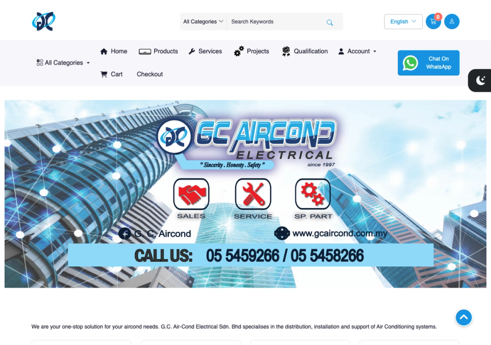 G.C. Air-Cond Electrical Sdn Bhd 官网首页截图