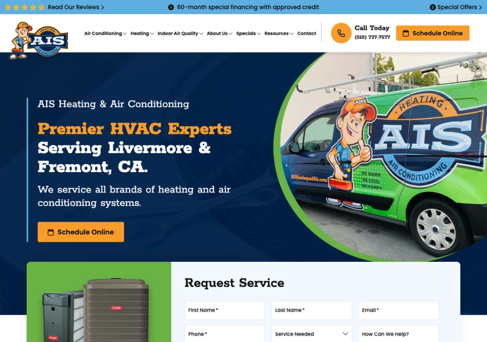 官网首页截图 · 2026-10-17 AIS Heating & Air Conditioning 官网首页截图