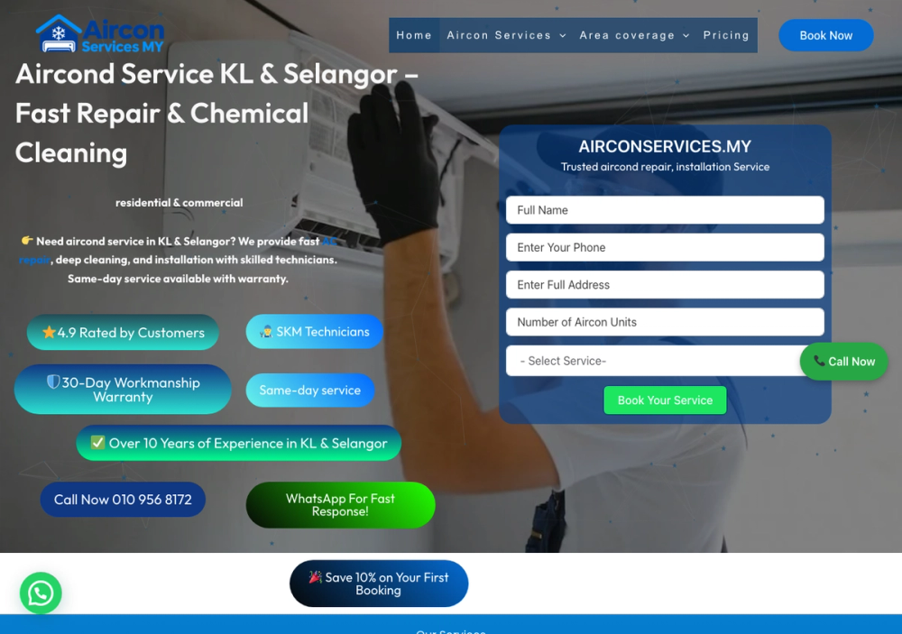 AirconServices MY – Aircond Service & Repair 官网首页截图