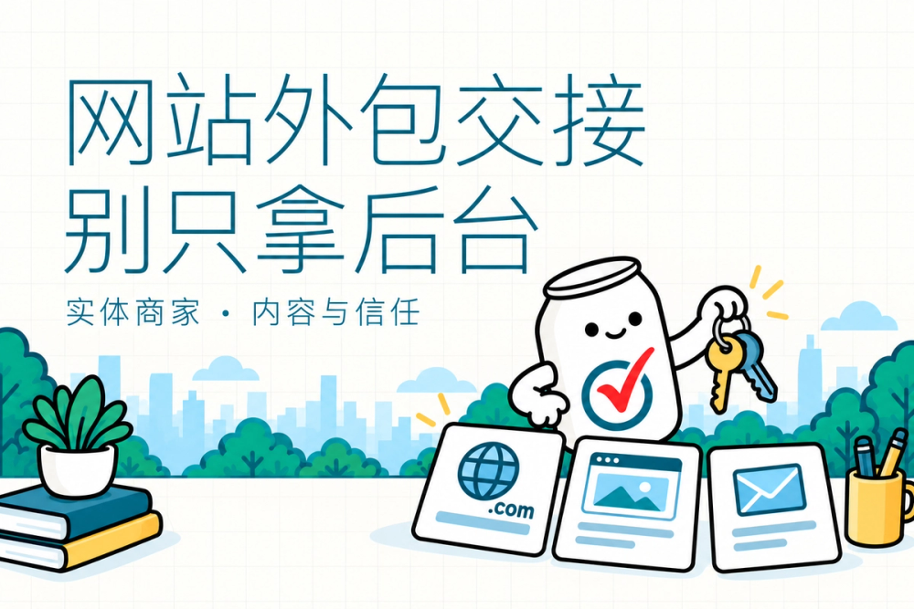 易拉罐小人核对域名、网站和邮箱的独立钥匙卡，提醒商家分别确认权限与恢复方式。