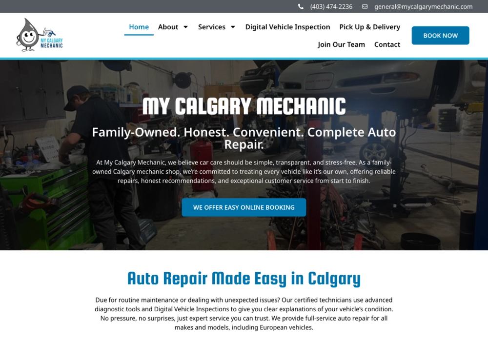 官网首页截图 · 2026-10-26 My Calgary Mechanic 官网首页截图