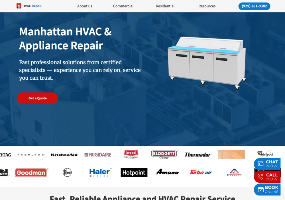 官网首页截图 · 2026-10-13 Manhattan HVAC & Appliance Repair Inc 官网首页截图