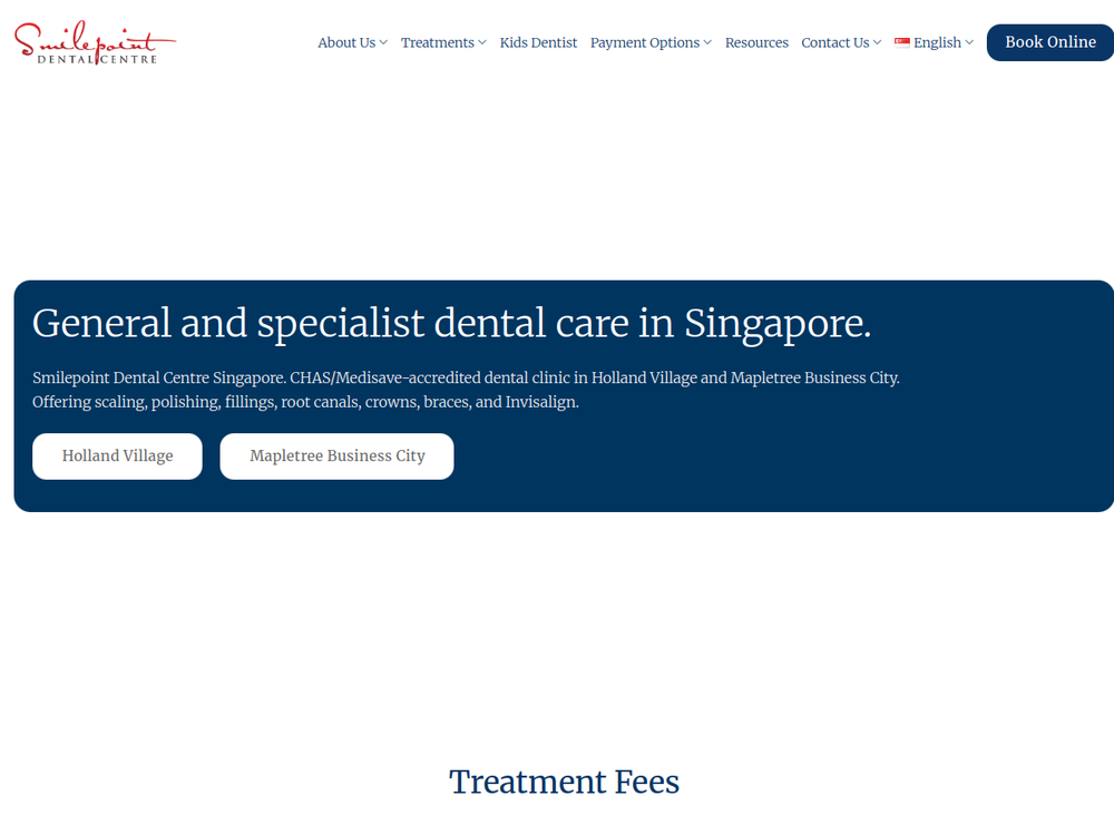 Smilepoint Dental Centre - Holland Village 官网首页截图