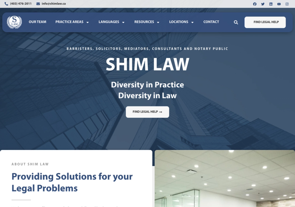官网首页截图 · 2026-10-20 Shim Law - Divorce, Litigation, Criminal, Real Estate, Employment, Business and Immigration 官网首页截图