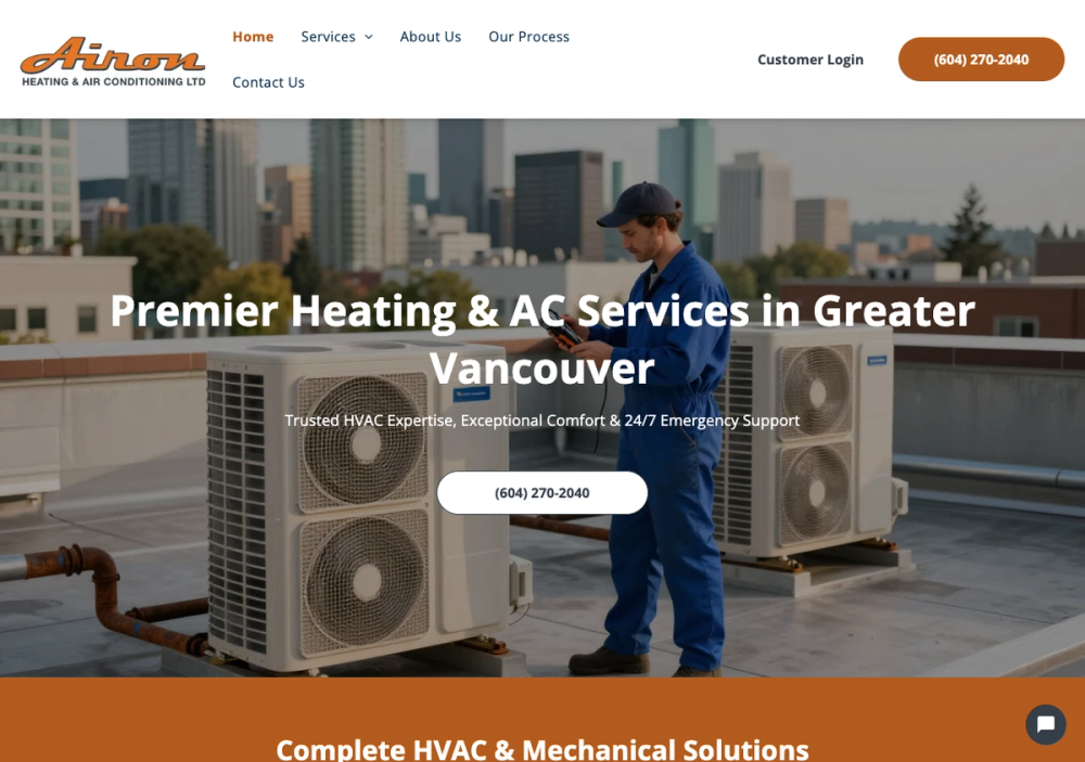 官网首页截图 · 2026-10-14 Airon Heating and Air Conditioning 官网首页截图