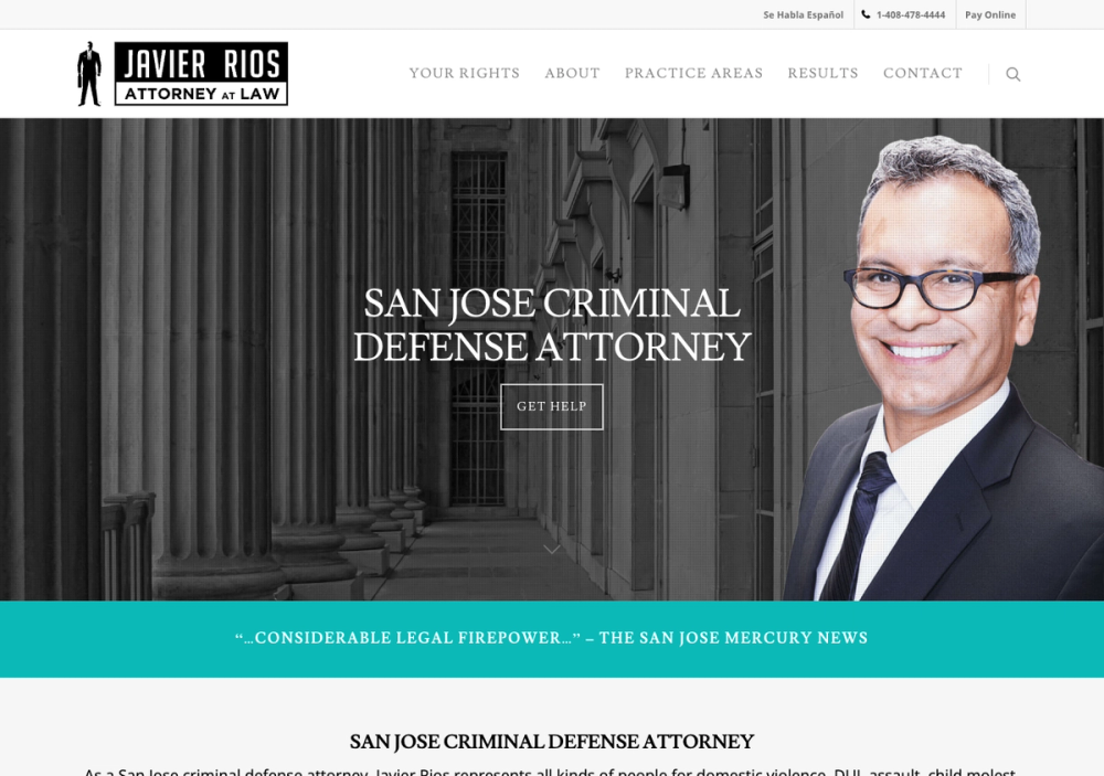 Javier Rios San Jose Criminal Defense Attorney 官网首页截图