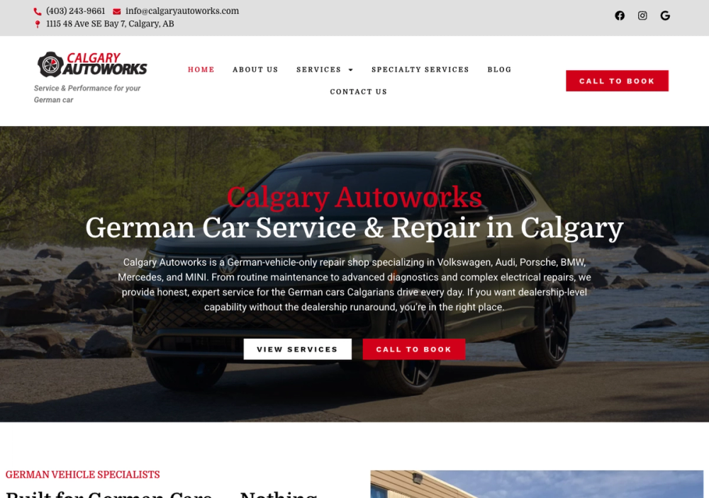 官网首页截图 · 2026-10-26 Calgary Autoworks 官网首页截图