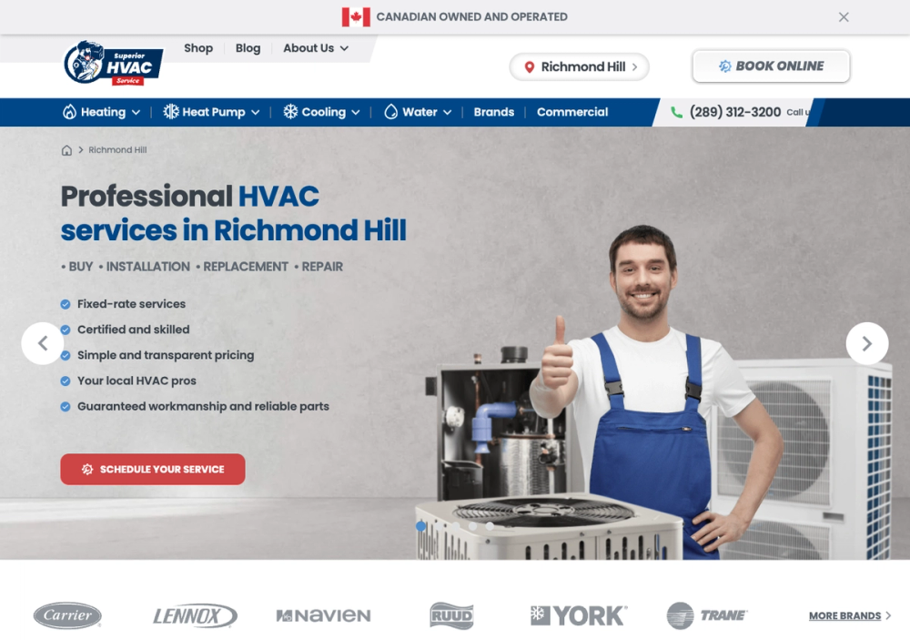 Superior HVAC Service, Heating & Air Conditioning 官网首页截图