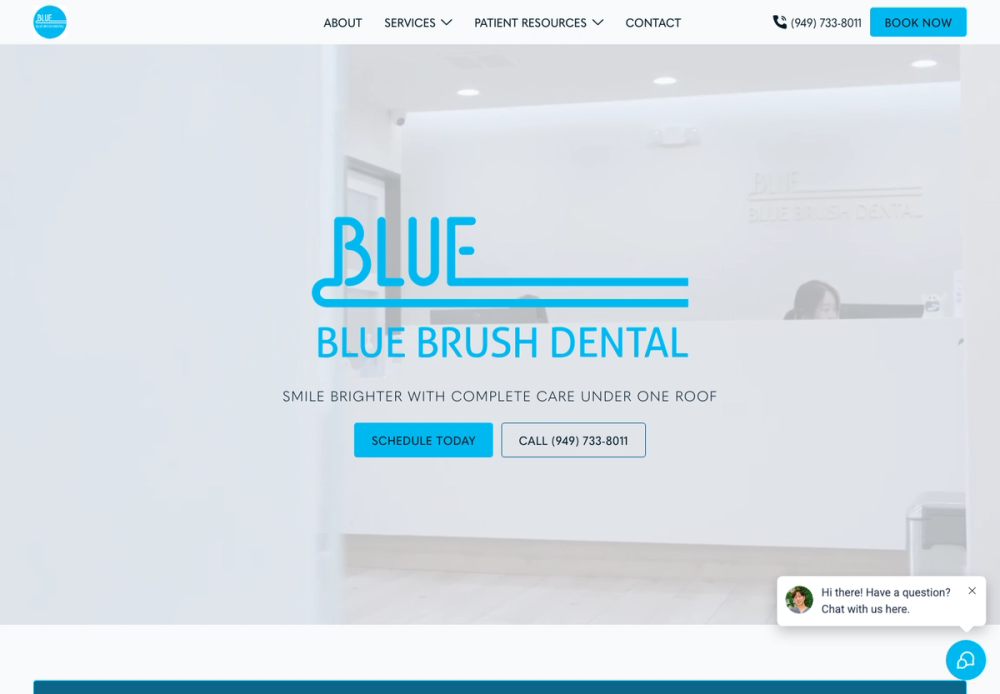 官网首页截图 · 2026-10-03 Blue Brush Dental 官网首页截图