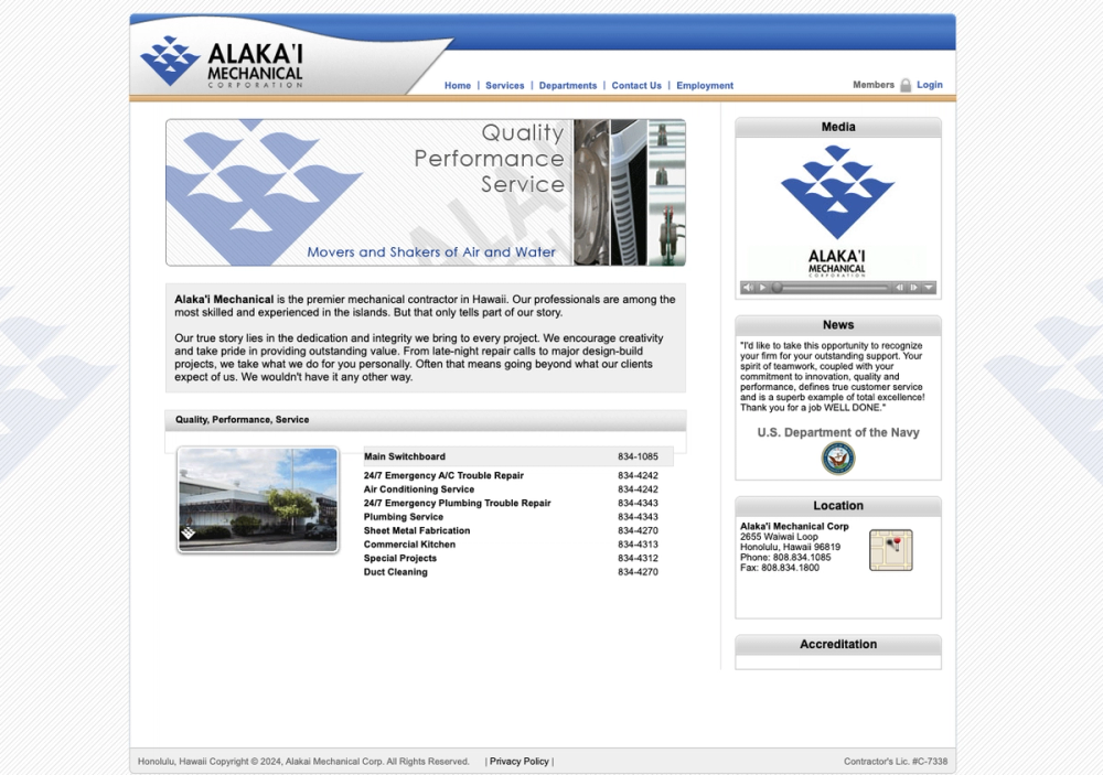 官网首页截图 · 2026-10-17 Heating & Air Conditioning Corporation 官网首页截图