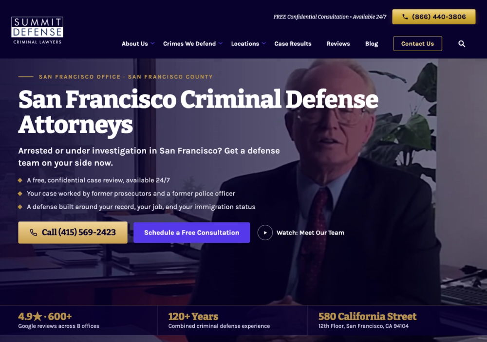官网首页截图 · 2026-10-18 Summit Defense Criminal Lawyers - San Francisco Office 官网首页截图