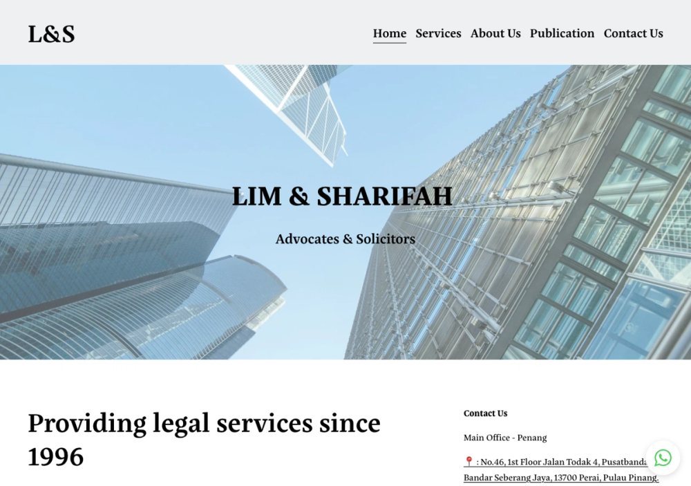官网首页截图 · 2026-10-20 Lim and Sharifah Advocates & Solicitors 官网首页截图