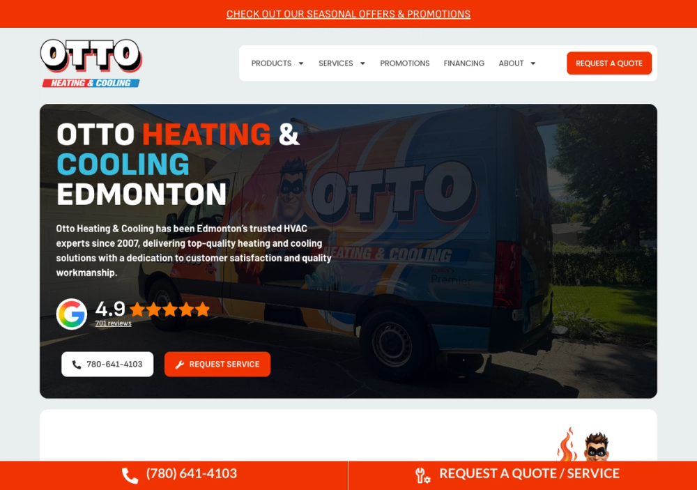 Otto Heating & Cooling 官网首页截图