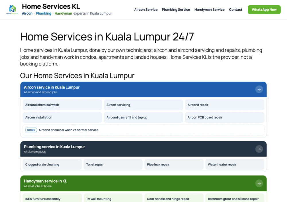 官网首页截图 · 2026-10-15 Home Services KL 官网首页截图