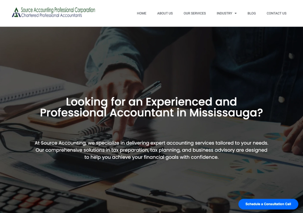 官网首页截图 · 2026-10-25 Source Accounting Professional Corporation, CPA 官网首页截图