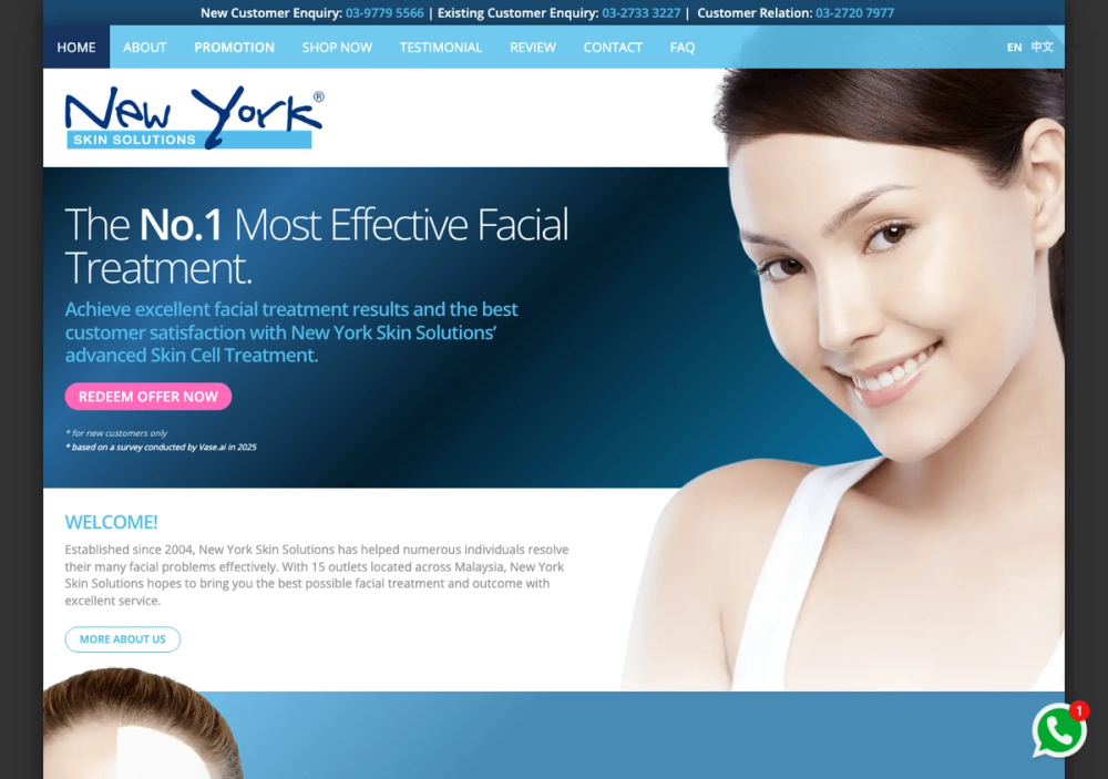 New York Skin Solutions（Mid Valley） 官网首页截图