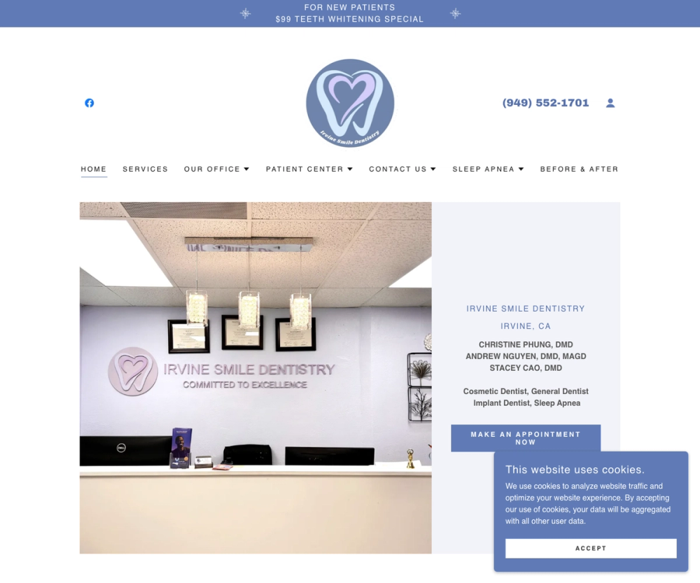 Irvine Smile Dentistry 官网首页截图