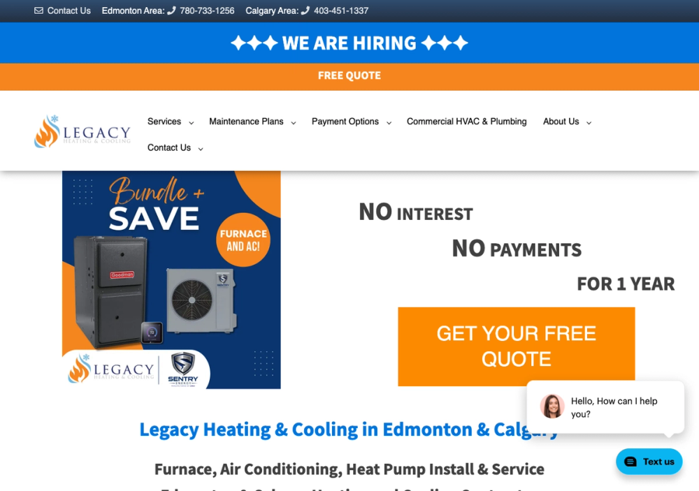 Legacy Heating and Cooling 官网首页截图