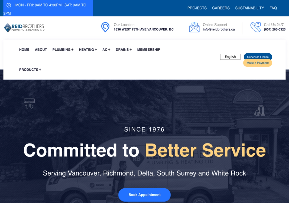 官网首页截图 · 2026-10-13 Reid Brothers Plumbing and Heating Ltd. 官网首页截图