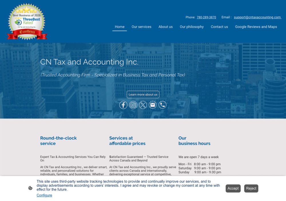 官网首页截图 · 2026-10-23 CN Tax & Accounting Services 官网首页截图