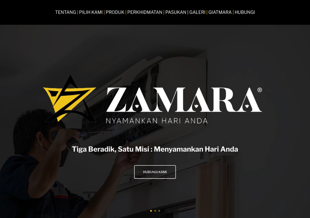 官网首页截图 · 2026-10-15 Zamara Aircond Service's Bangi, Putrajaya, Sg Merab 官网首页截图