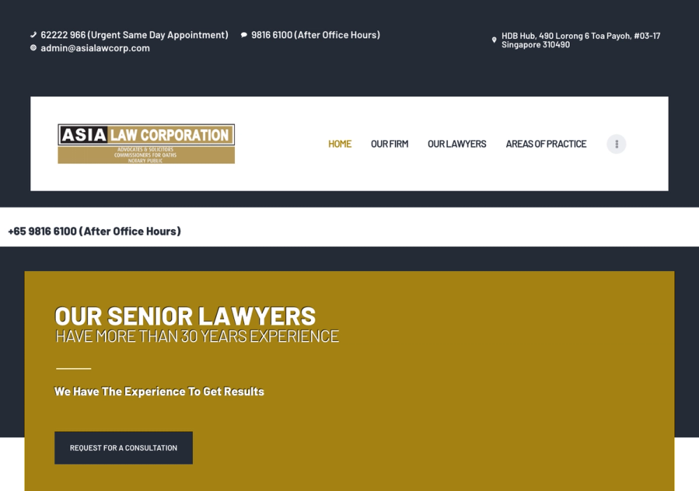 官网首页截图 · 2026-10-11 Asia Law Corporation 官网首页截图