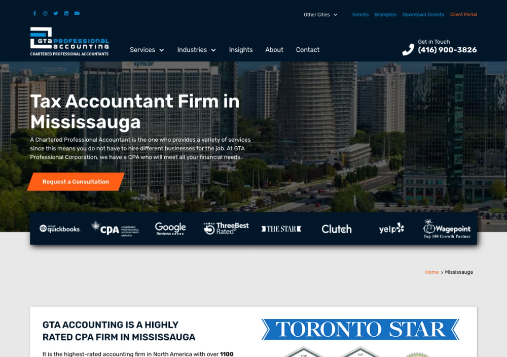 官网首页截图 · 2026-10-25 GTA Accounting Mississauga 官网首页截图