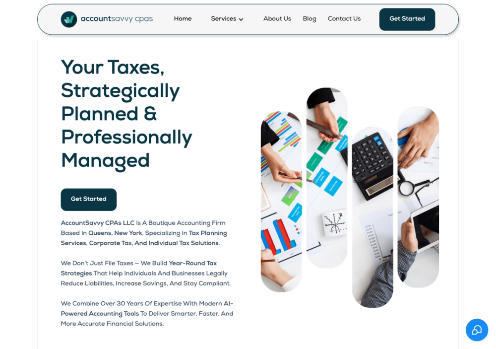 官网首页截图 · 2026-10-23 AccountSavvy CPAs LLC 官网首页截图