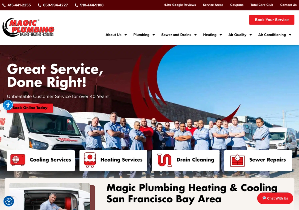 官网首页截图 · 2026-10-12 Magic Plumbing Heating & Cooling 官网首页截图