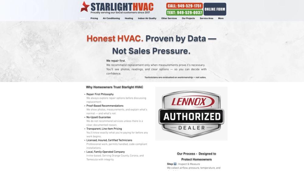Starlight Heating and Air Conditioning 官网首页截图