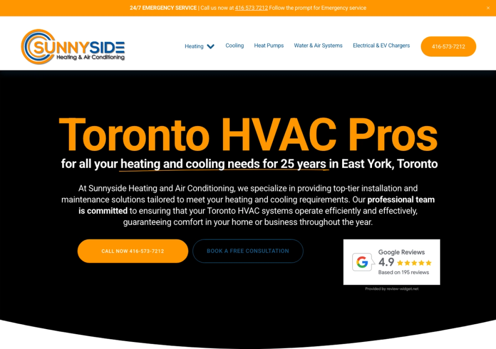 SunnySide Heating and Air Conditioning 官网首页截图