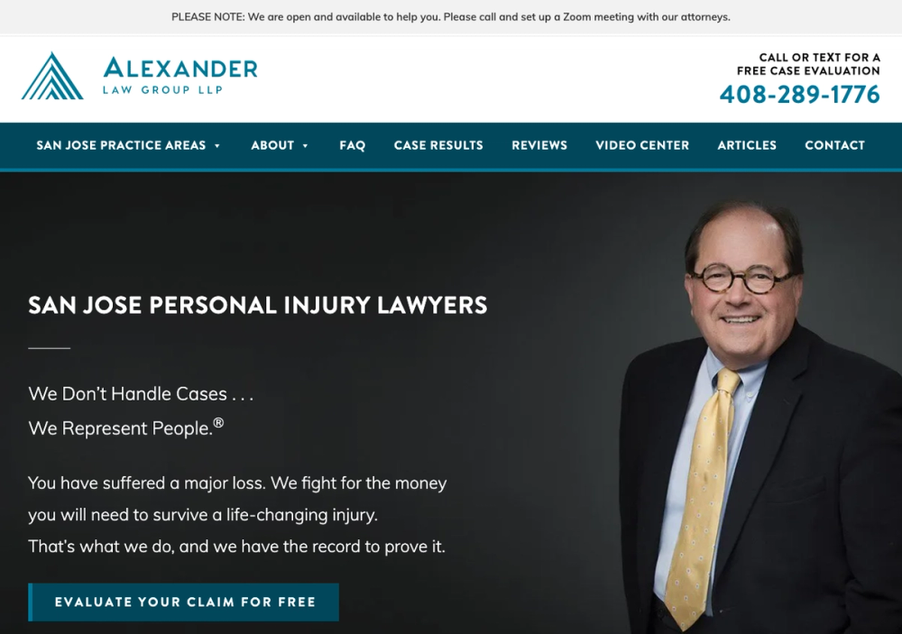 Alexander Law Group, LLP 官网首页截图