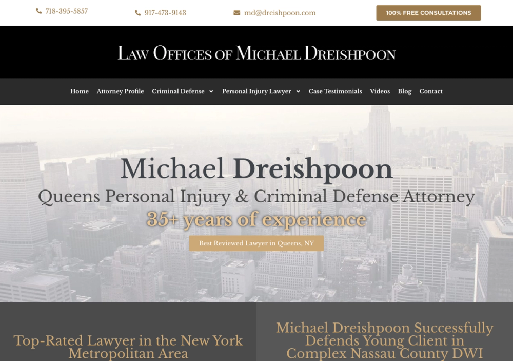 官网首页截图 · 2026-10-12 Law Offices Of Michael Dreishpoon 官网首页截图