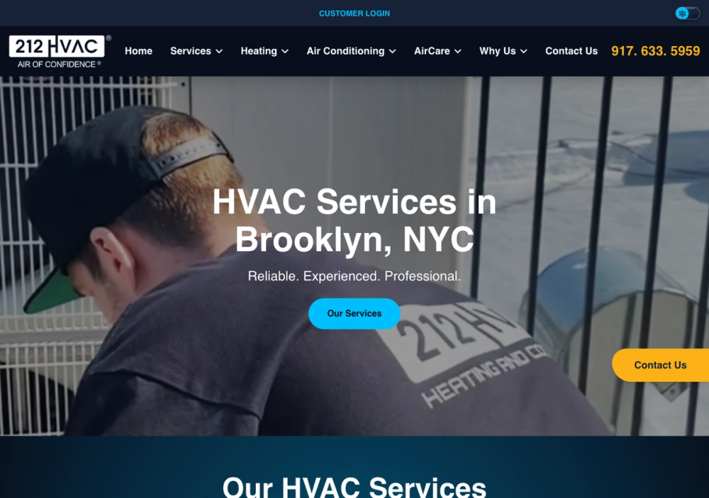 官网首页截图 · 2026-10-13 212 HVAC NYC 官网首页截图
