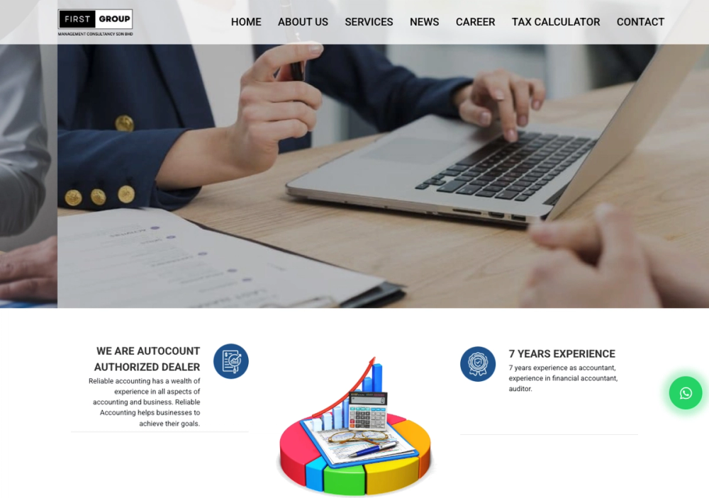 官网首页截图 · 2026-10-25 Melaka Accounting-First Group Management Consultancy Sdn. Bhd. 官网首页截图