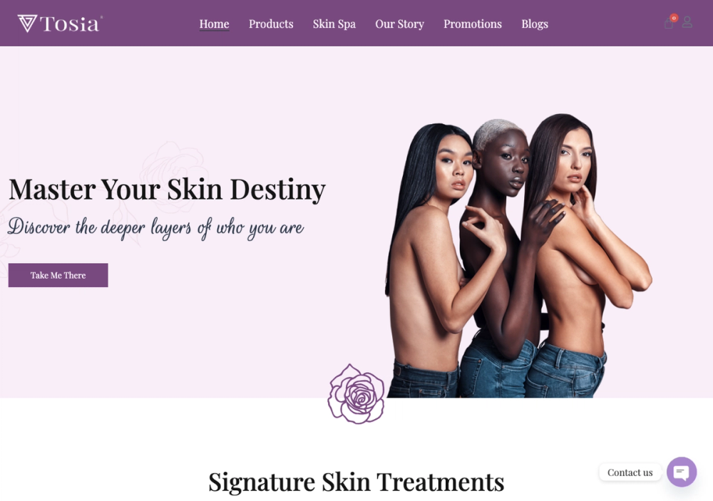 Tosia Skin Spa Beauty Salon 官网首页截图