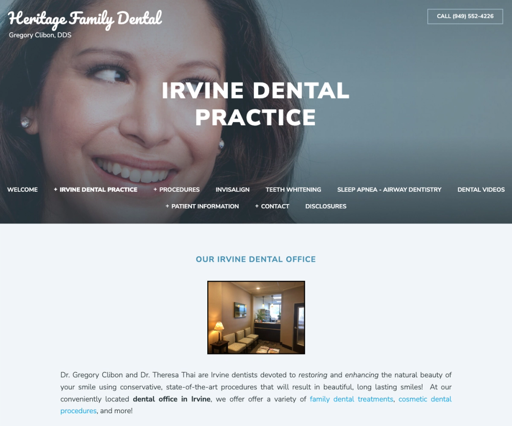 Heritage Family Dental 官网首页截图