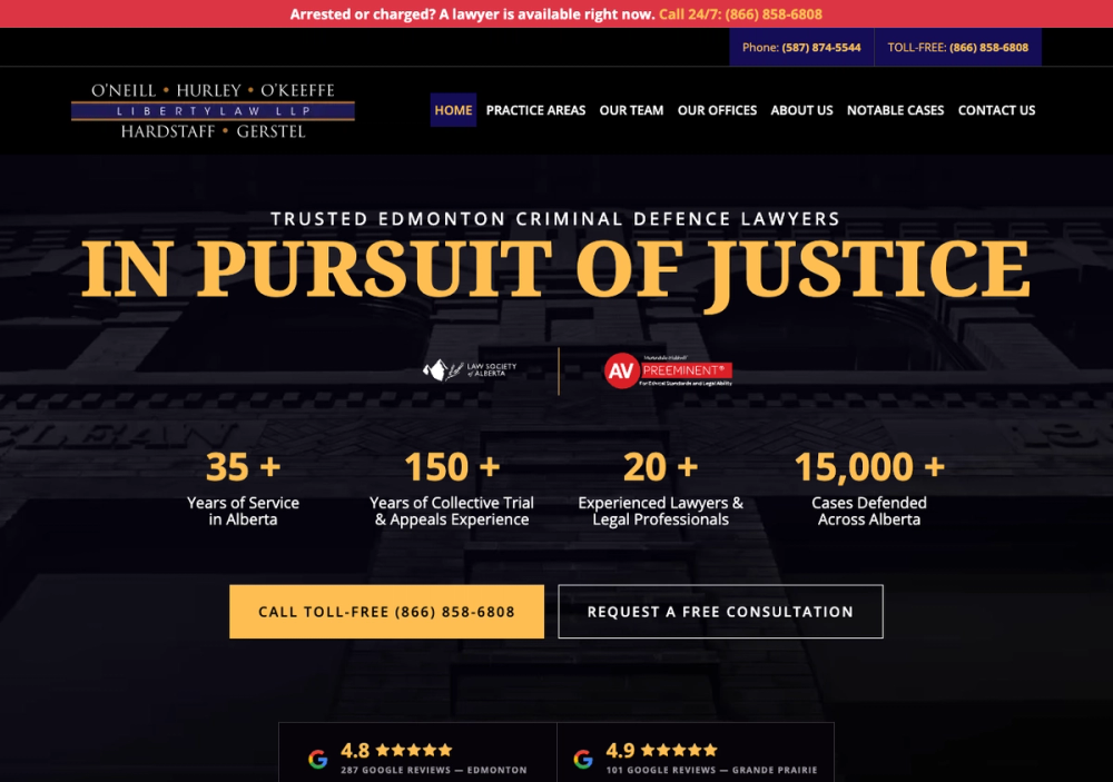 官网首页截图 · 2026-10-22 Liberty Law LLP 官网首页截图