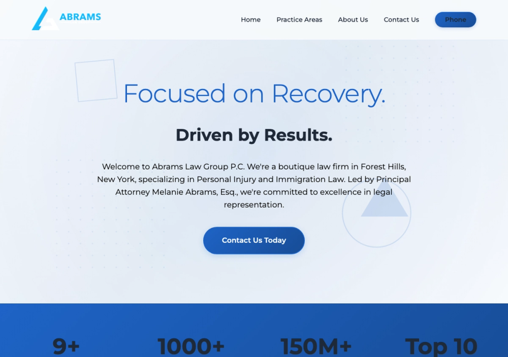 官网首页截图 · 2026-10-12 Abrams Law Group 官网首页截图