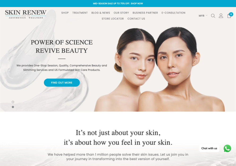 Skin Renew Aesthetics & Wellness（The Gardens Mall） 官网首页截图