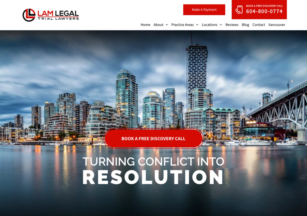 官网首页截图 · 2026-10-18 LAM LEGAL - TRIAL LAWYERS 官网首页截图