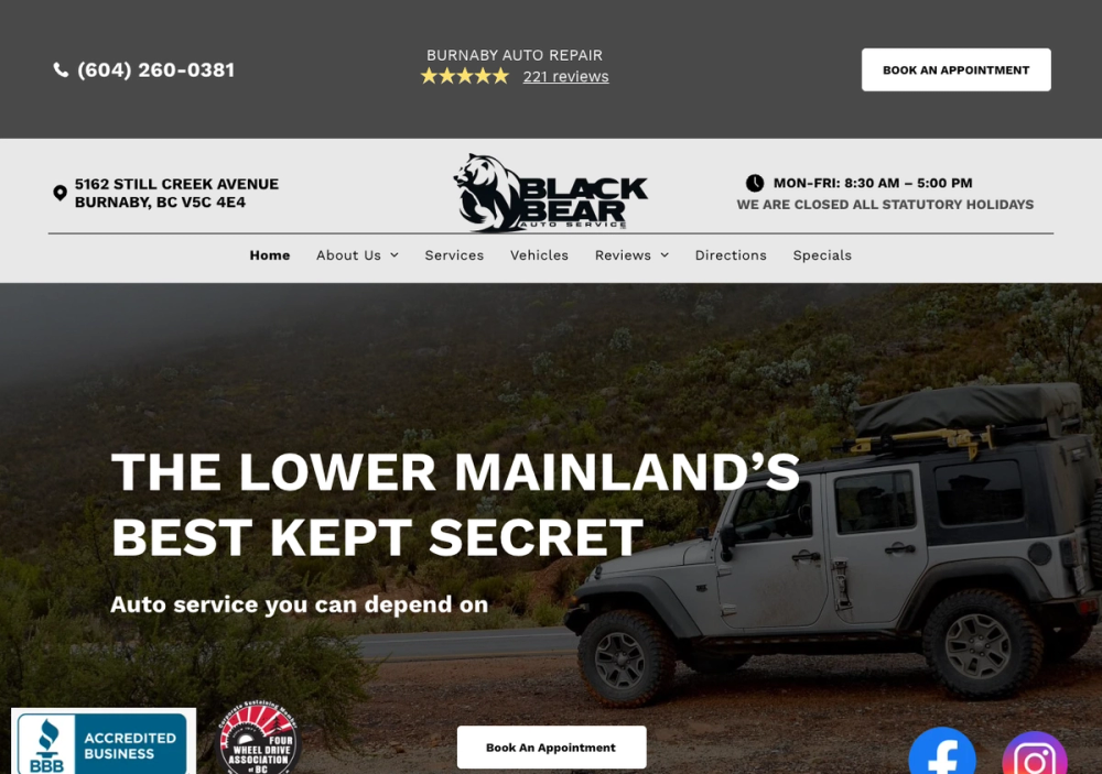 官网首页截图 · 2026-10-26 Black Bear Auto Service LTD - Your Trusted Off-Road & Auto Repair Specialists 官网首页截图