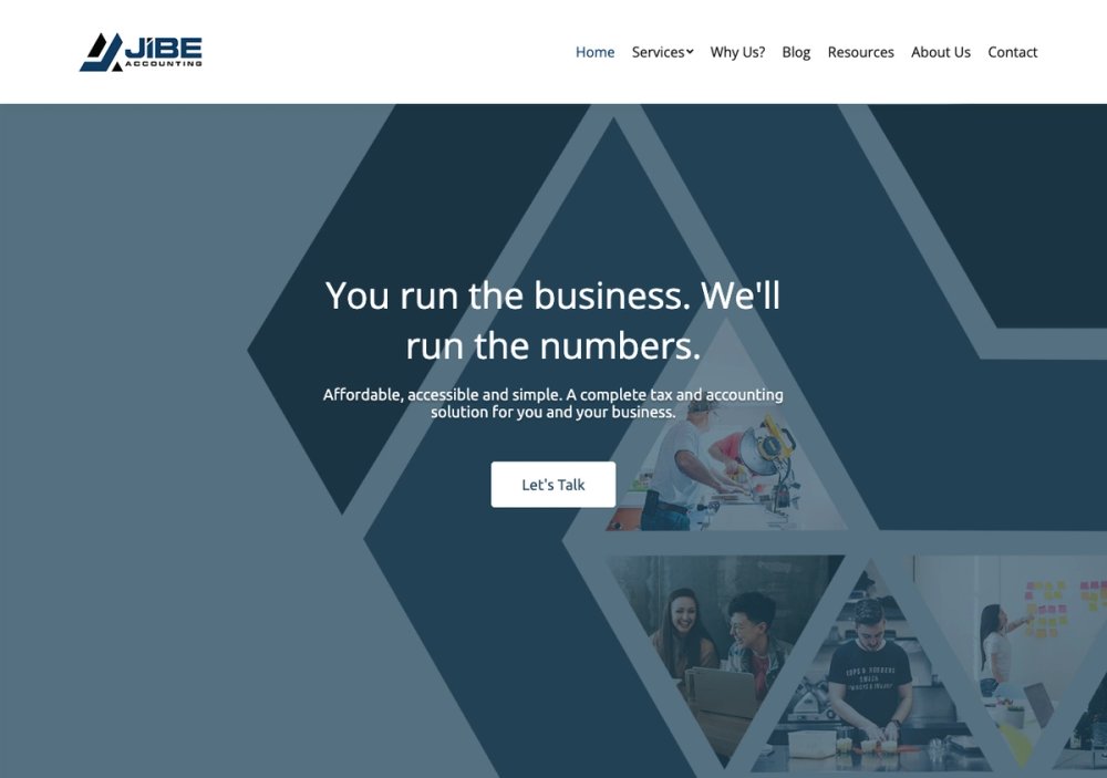 官网首页截图 · 2026-10-23 Jibe Accounting & Tax Professional Corporation 官网首页截图
