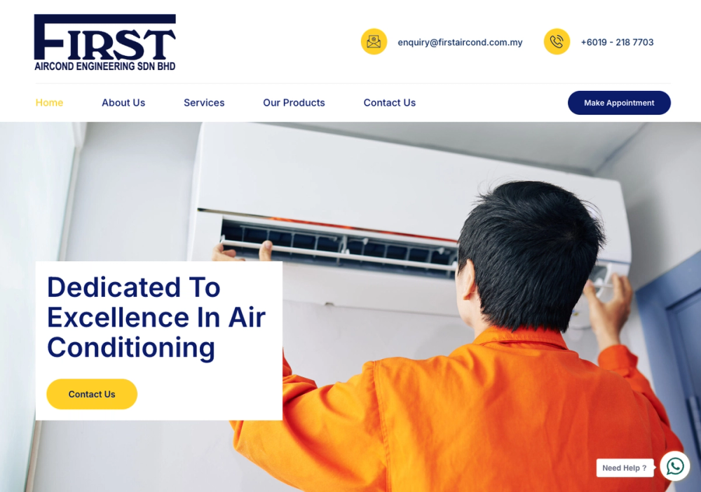 官网首页截图 · 2026-10-13 First Aircond Engineering Sdn Bhd 官网首页截图