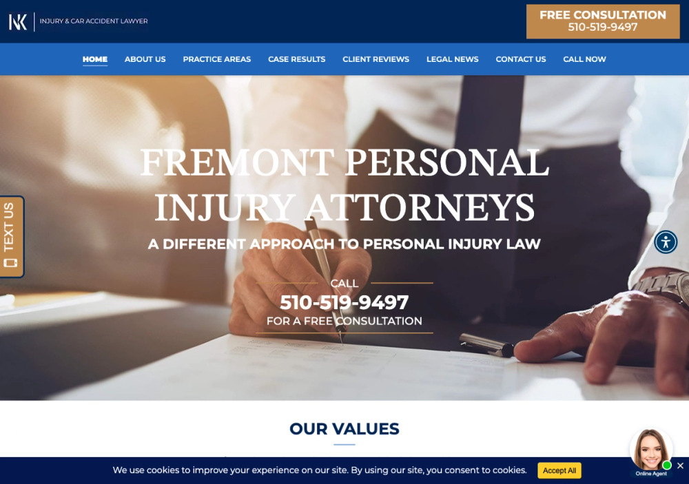 官网首页截图 · 2026-10-22 Nk Law Injury & Car Accident Lawyer 官网首页截图