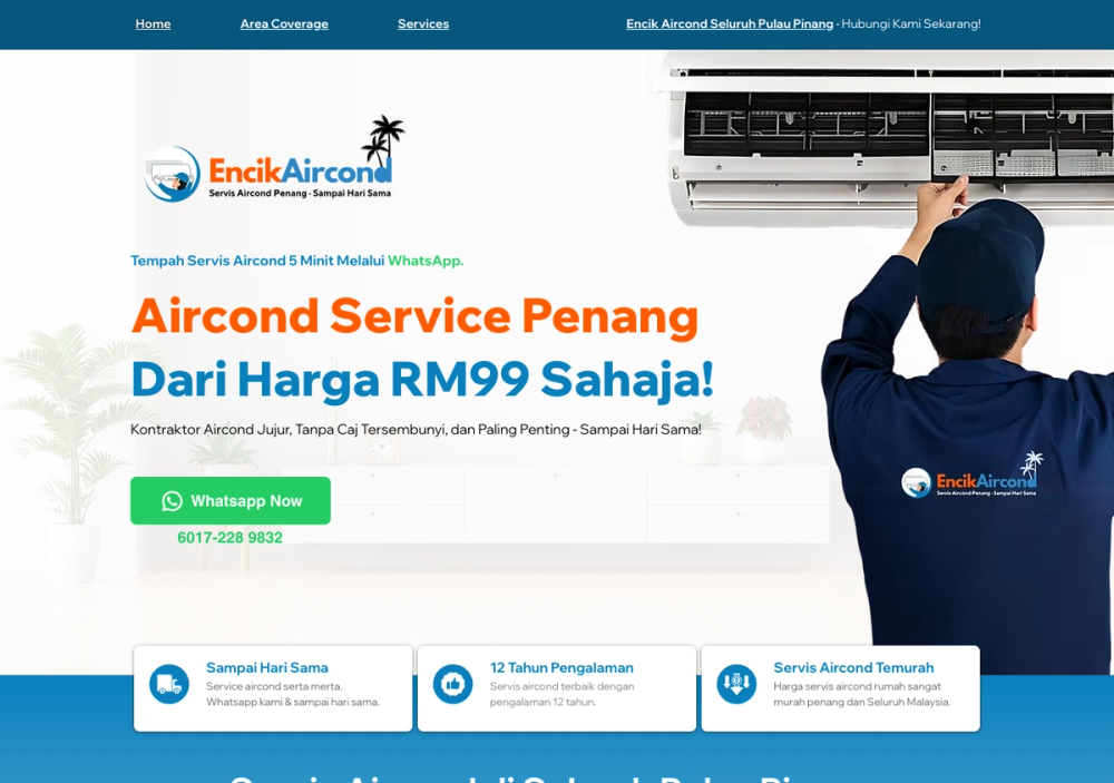 Encik Beku Aircond Service Penang 官网首页截图