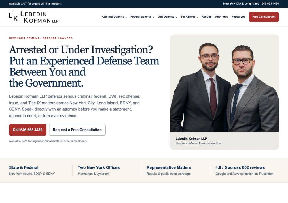官网首页截图 · 2026-10-19 Lebedin Kofman LLP 官网首页截图
