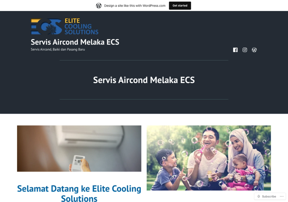 官网首页截图 · 2026-10-17 Servis Aircond Melaka ECS Elite Cooling Solutions 官网首页截图