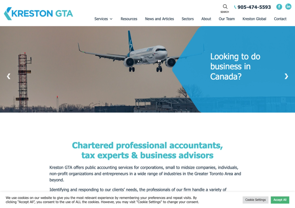 官网首页截图 · 2026-10-11 Kreston GTA - Chartered Professional Accountants 官网首页截图