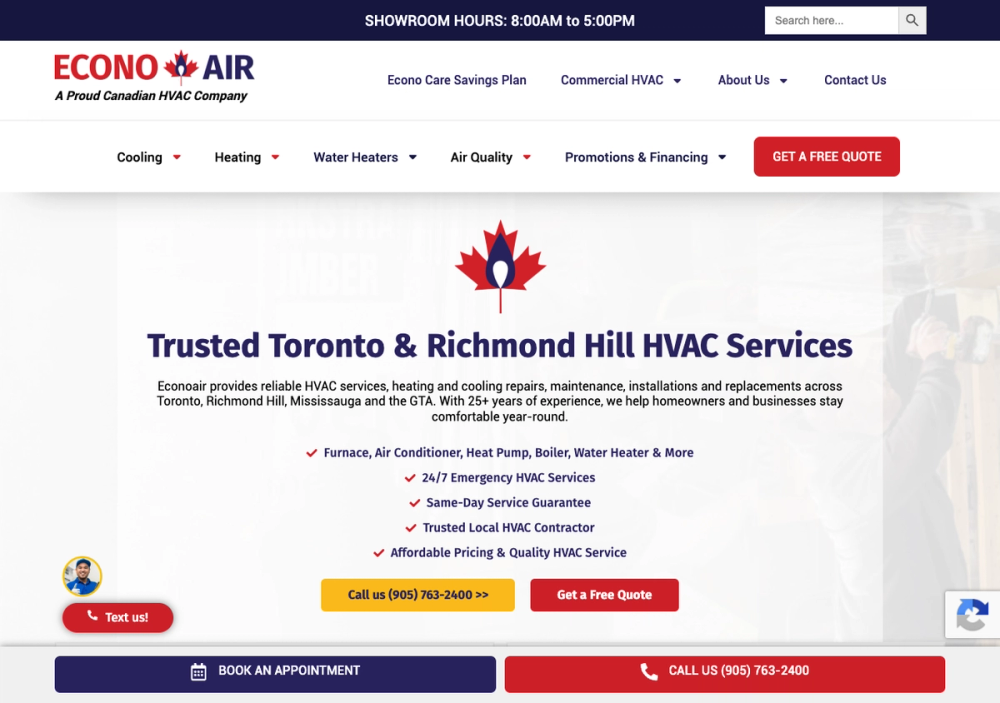 Econoair Heating & Cooling Inc 官网首页截图